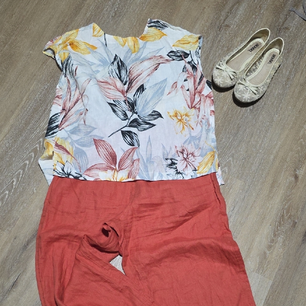 C&C Linen Botanical Print Sleeveless Top